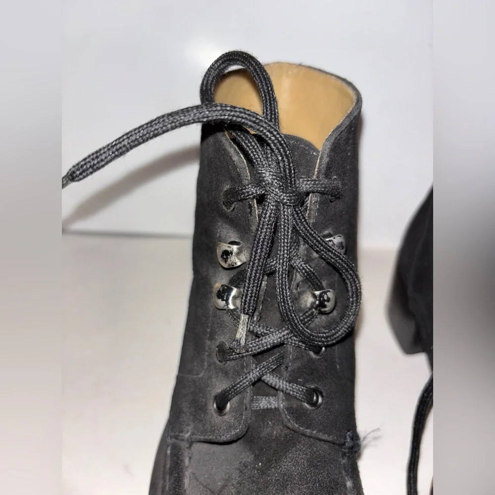 9 & Co Black Suede Lace-Up‎ Ankle Boots Women 7.5 Block Heel Moc Toe Outdoorwear